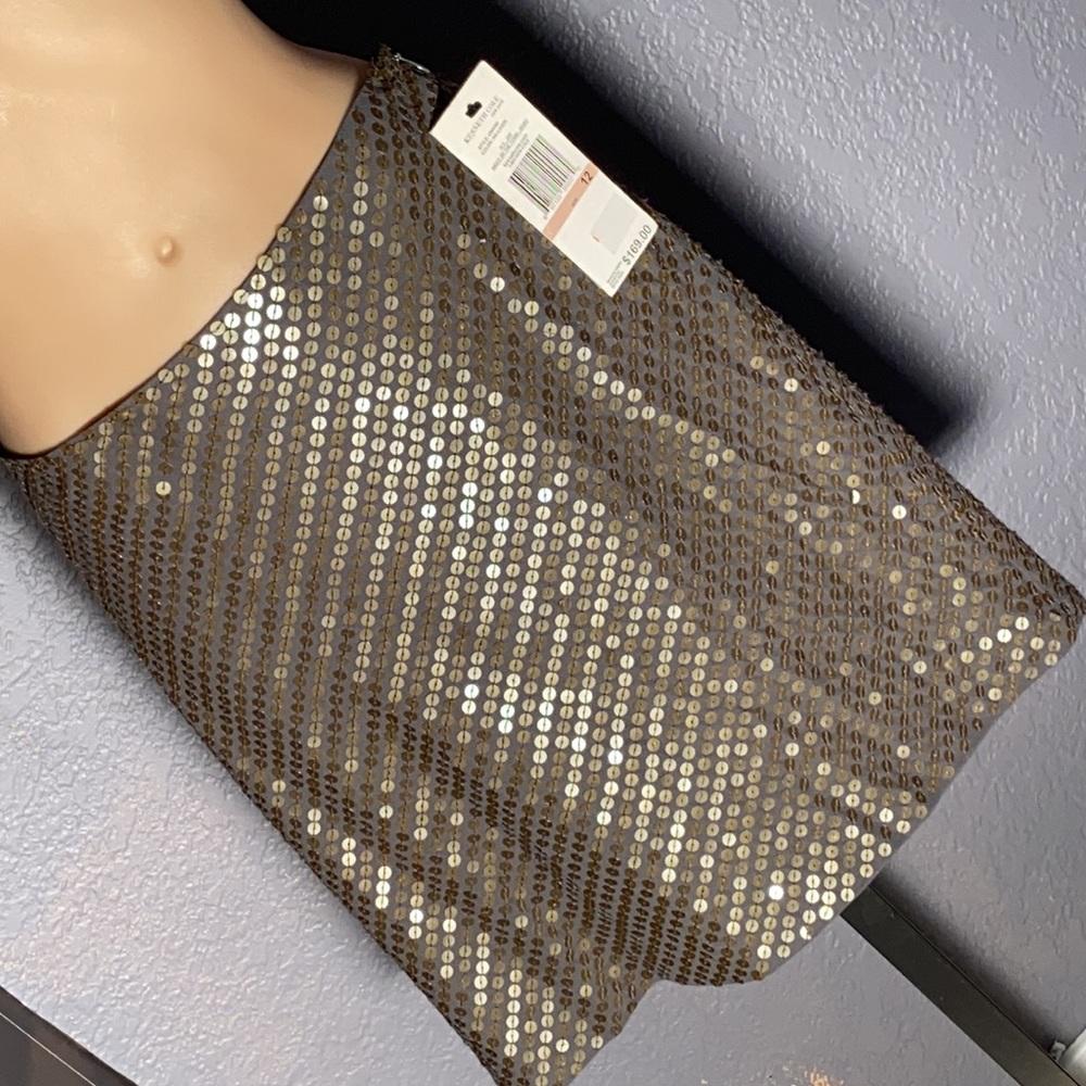 KENNETH COLE NY - NWT - sequin olive mini skirt, zipper - 12